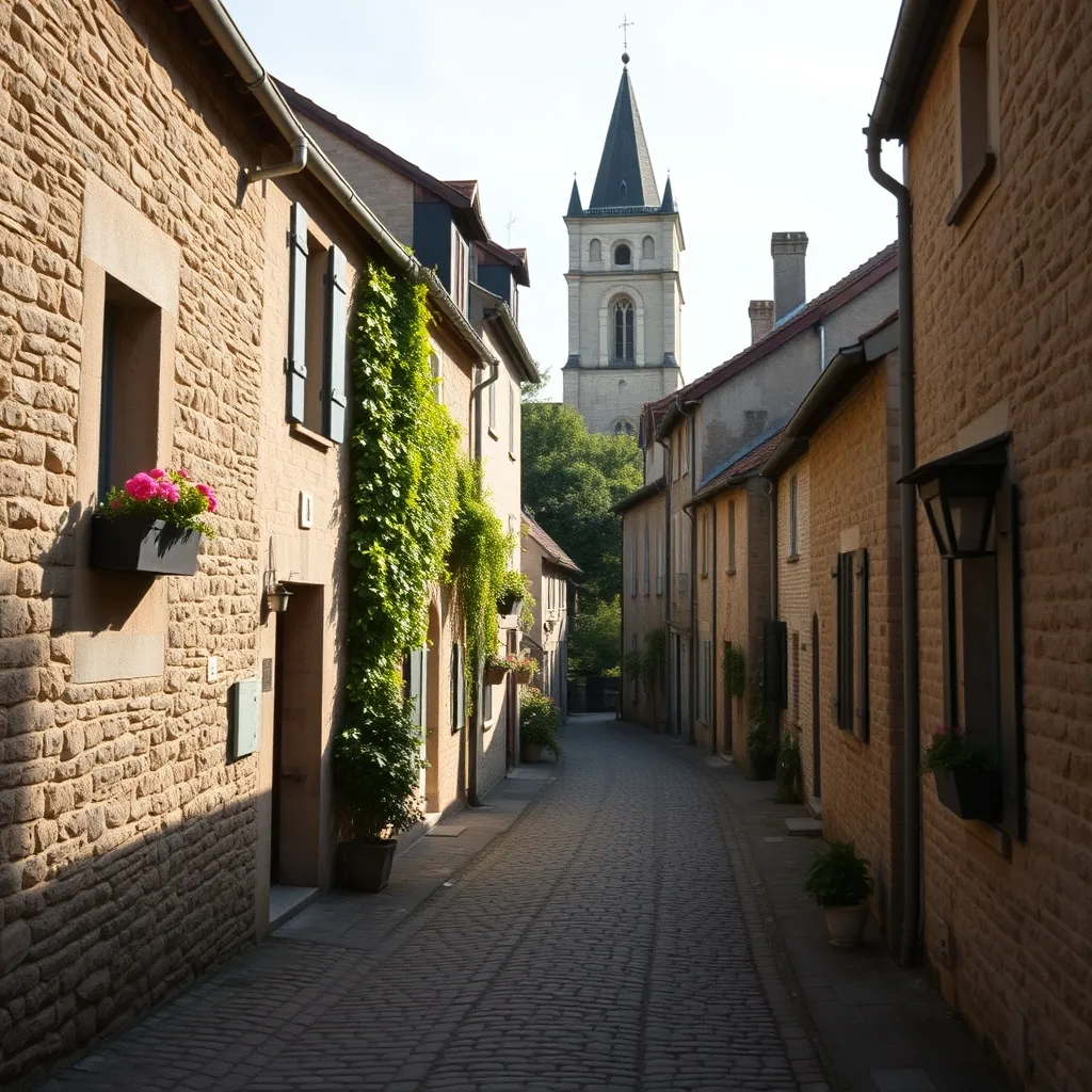 Ruelle pavée d'un village francilien classé, à moins d'une heure de Paris