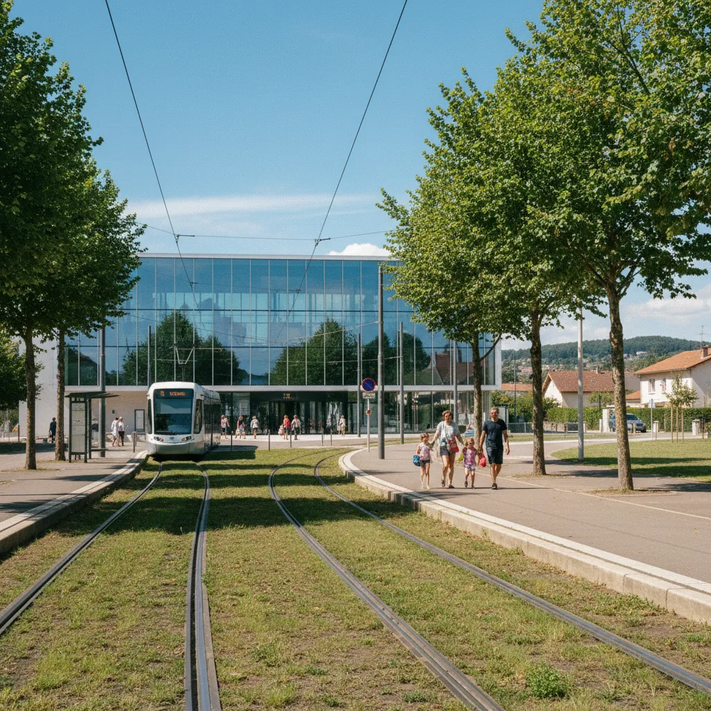 Façade vitrée d'un centre aquatique municipal de dernière génération en banlieue parisienne