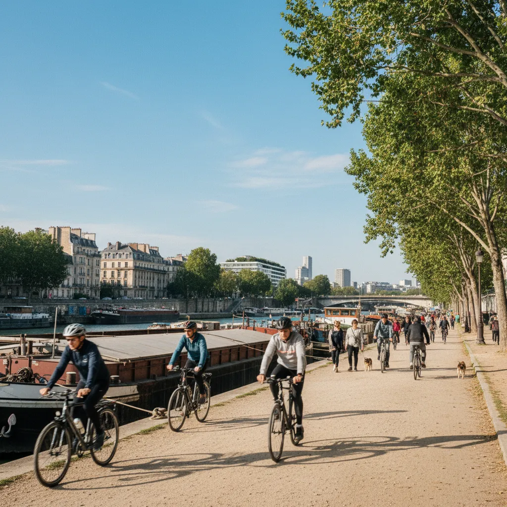 Le chemin de halage longe la Seine et offre une vue imprenable sur l'activité fluviale du port