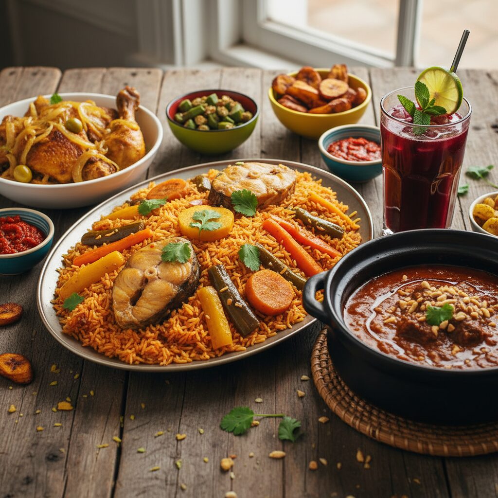 Assortiment de plats africains dans un restaurant de Gennevilliers