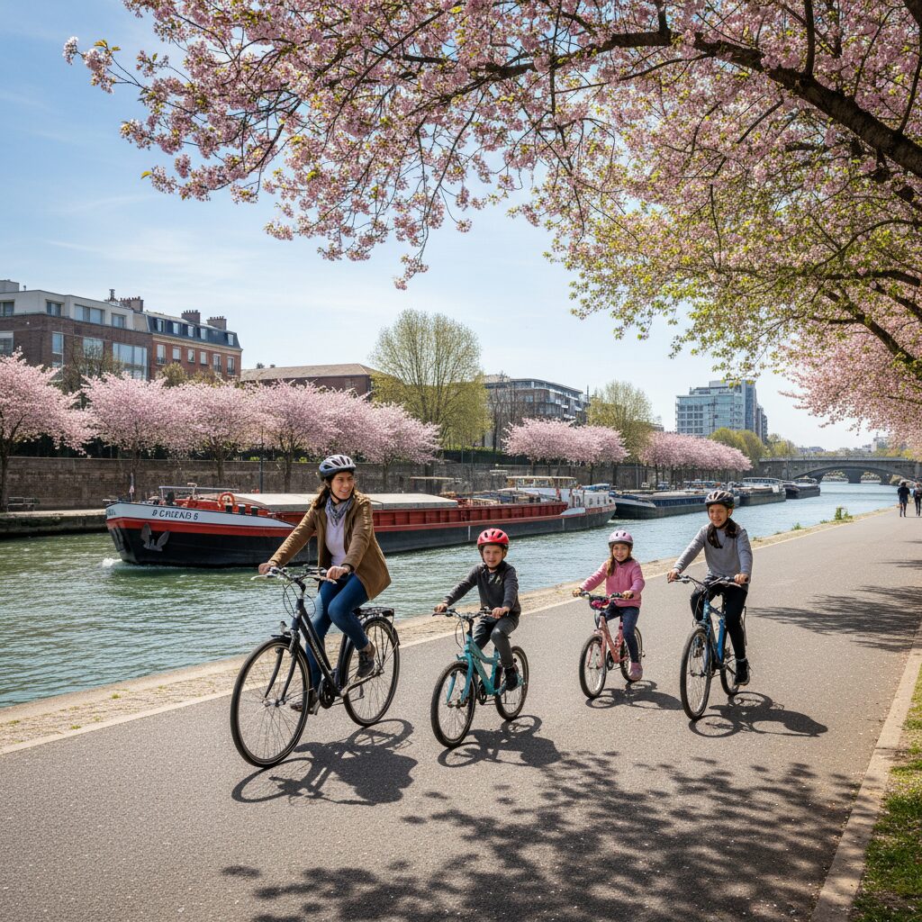 Balade à vélo en famille le long des berges de la Seine à Gennevilliers