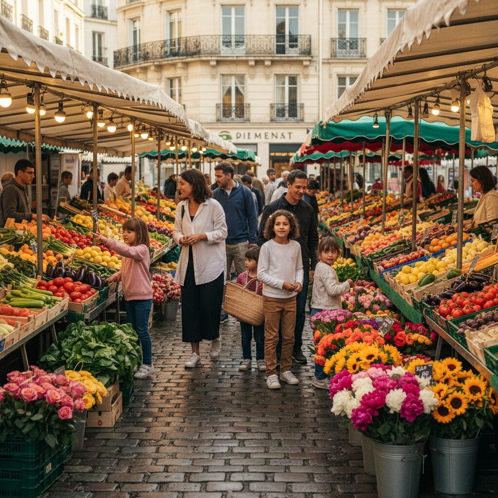 Marché de Gennevilliers avec ses étals colorés de fruits et légumes frais