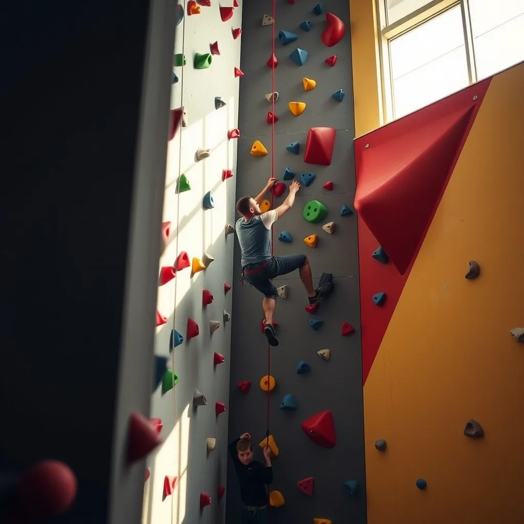 Grimpeur sur le mur artificiel du gymnase Delaune à Gennevilliers