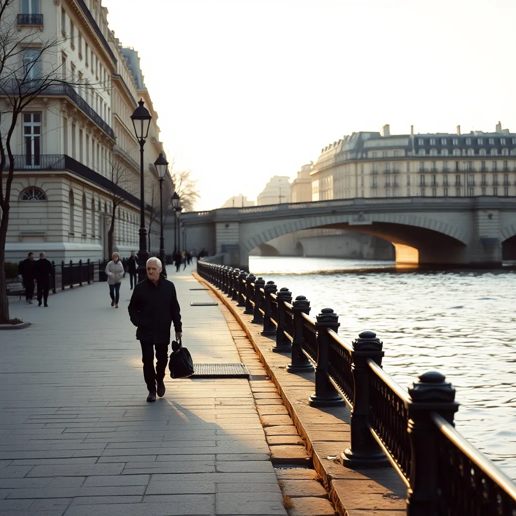 La promenade piétonne des quais de Seine rive gauche à Paris, entre le pont de Bir-Hakeim et le Louvre