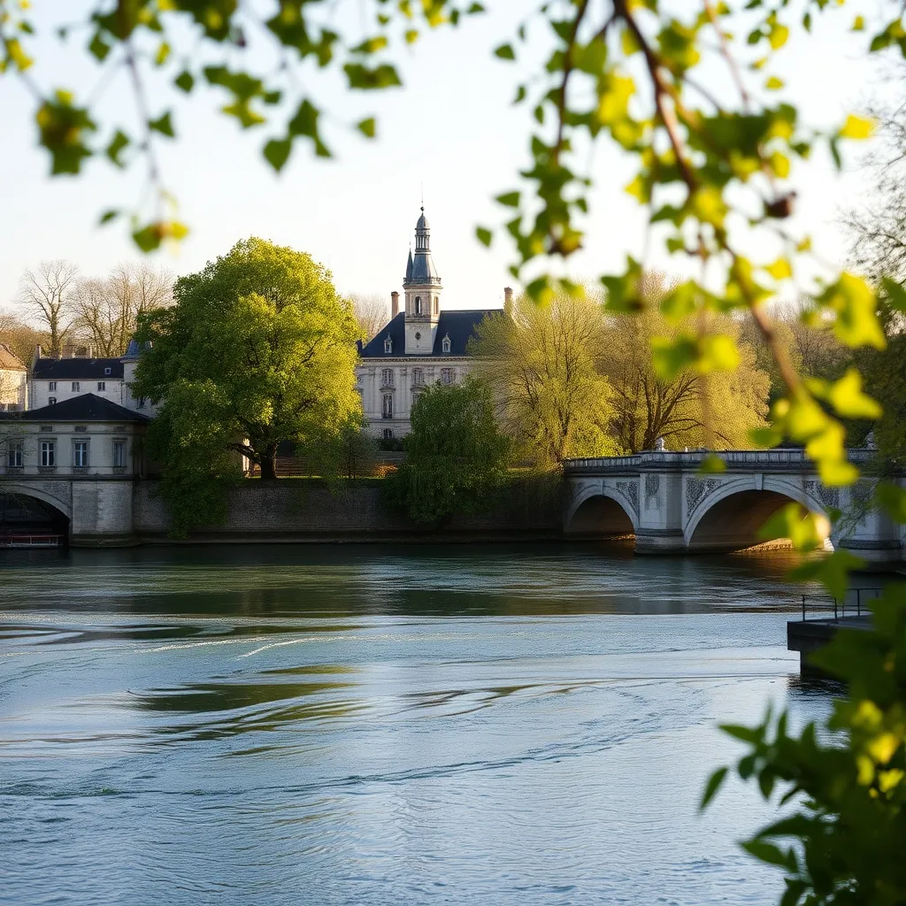 La Seine vue depuis le quai du Docteur-Dervaux à Asnières, avec le château en arrière-plan