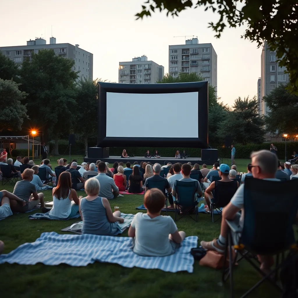 Projection en plein air dans un parc de la boucle de Seine en été