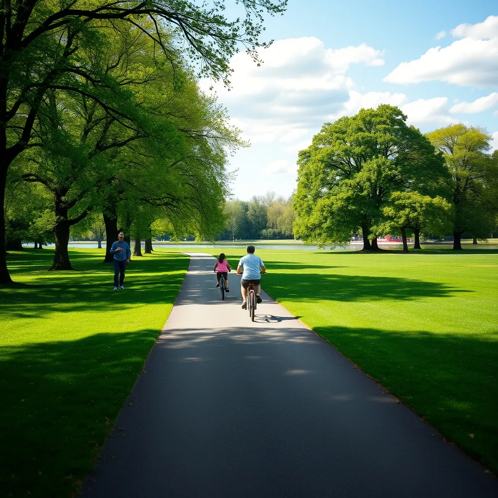 Balade à vélo dans le parc Pierre-Lagravère, rotule verte du réseau