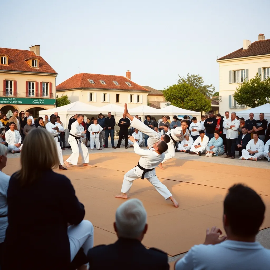 Les démonstrations d'arts martiaux sur le parvis attirent un public de tous âges