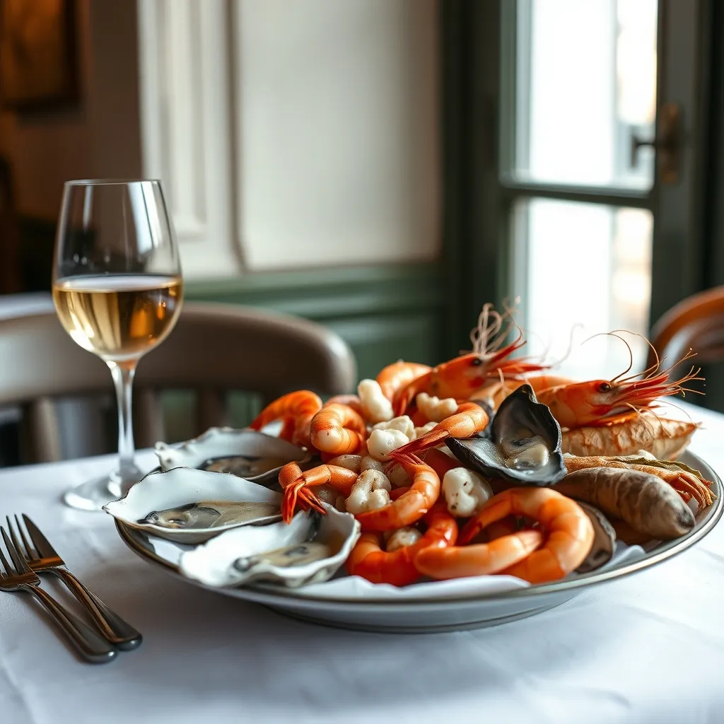 Un plateau de fruits de mer servi dans un bistrot de la boucle de Seine