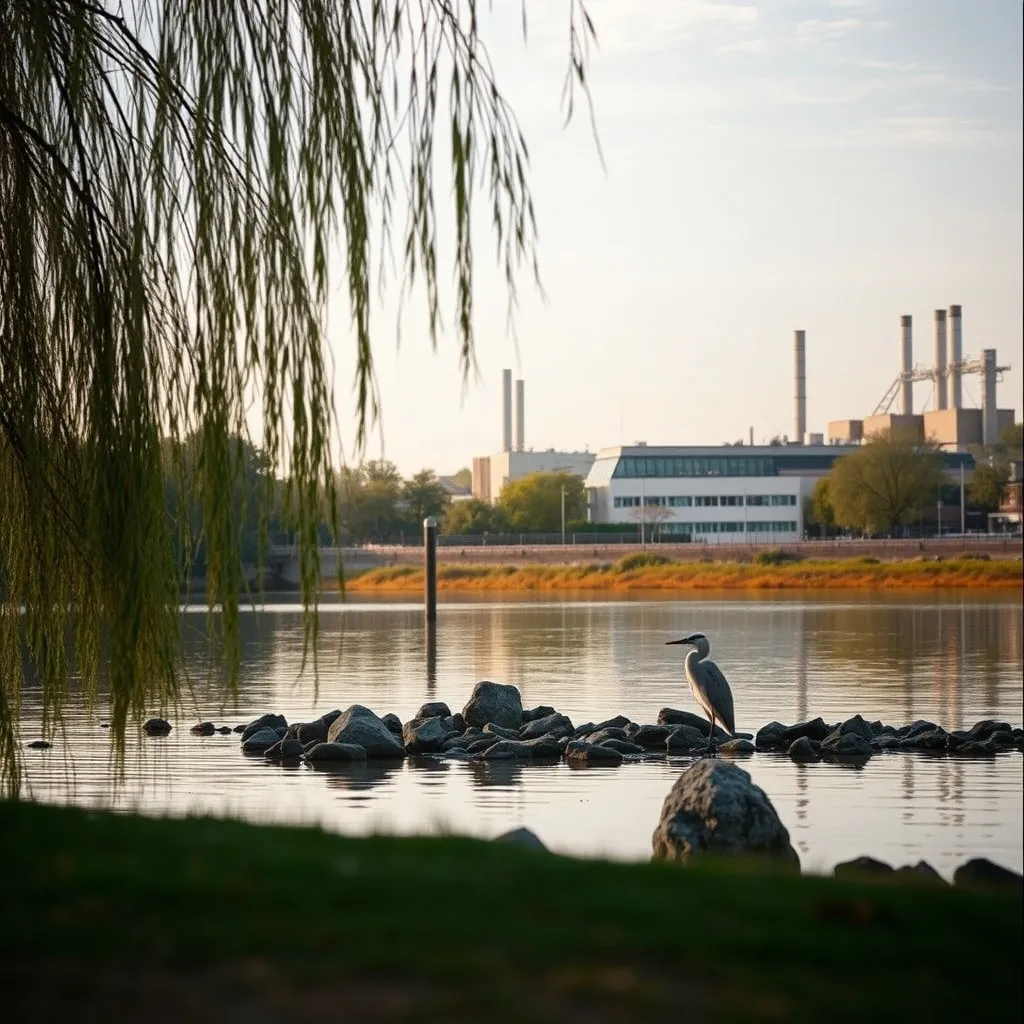 Les berges requalifiées de Gennevilliers vues depuis le niveau de l'eau