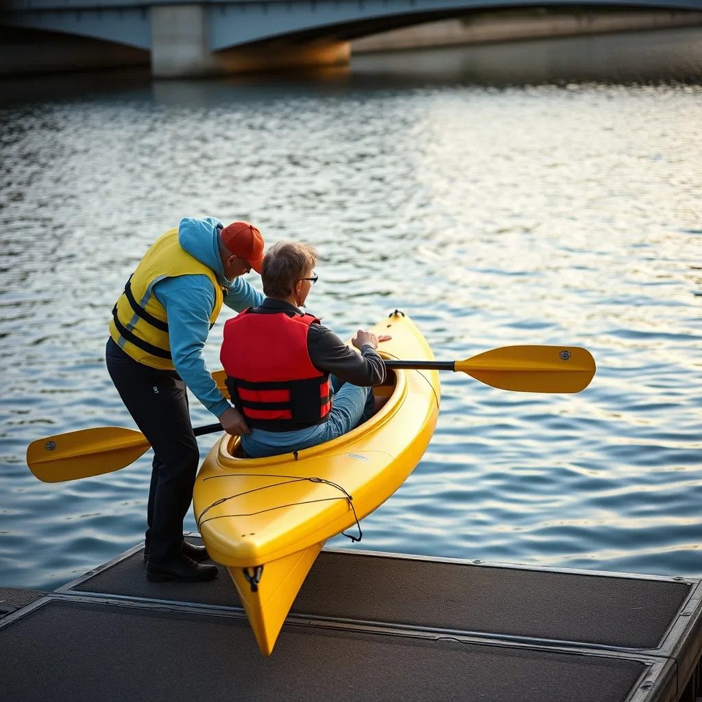Mise à l'eau lors d'une séance d'initiation au club Canoë Kayak Gennevilliers