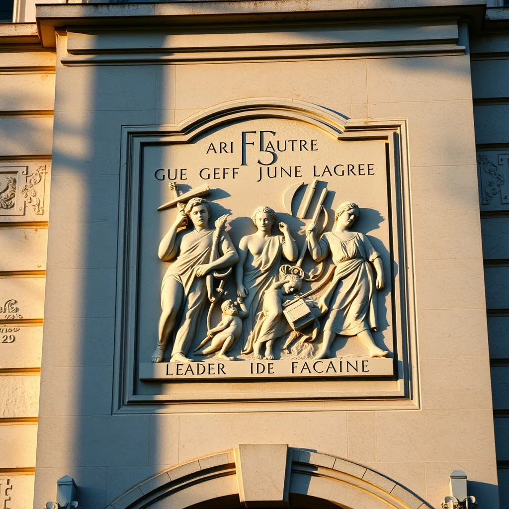 Bas-relief allégorique au-dessus de l'entrée principale de la mairie