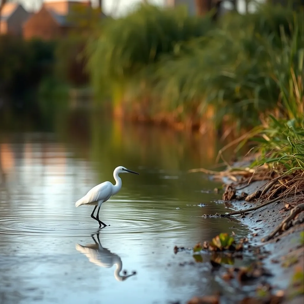 Aigrette garzette dans les eaux peu profondes du parc des Chanteraines