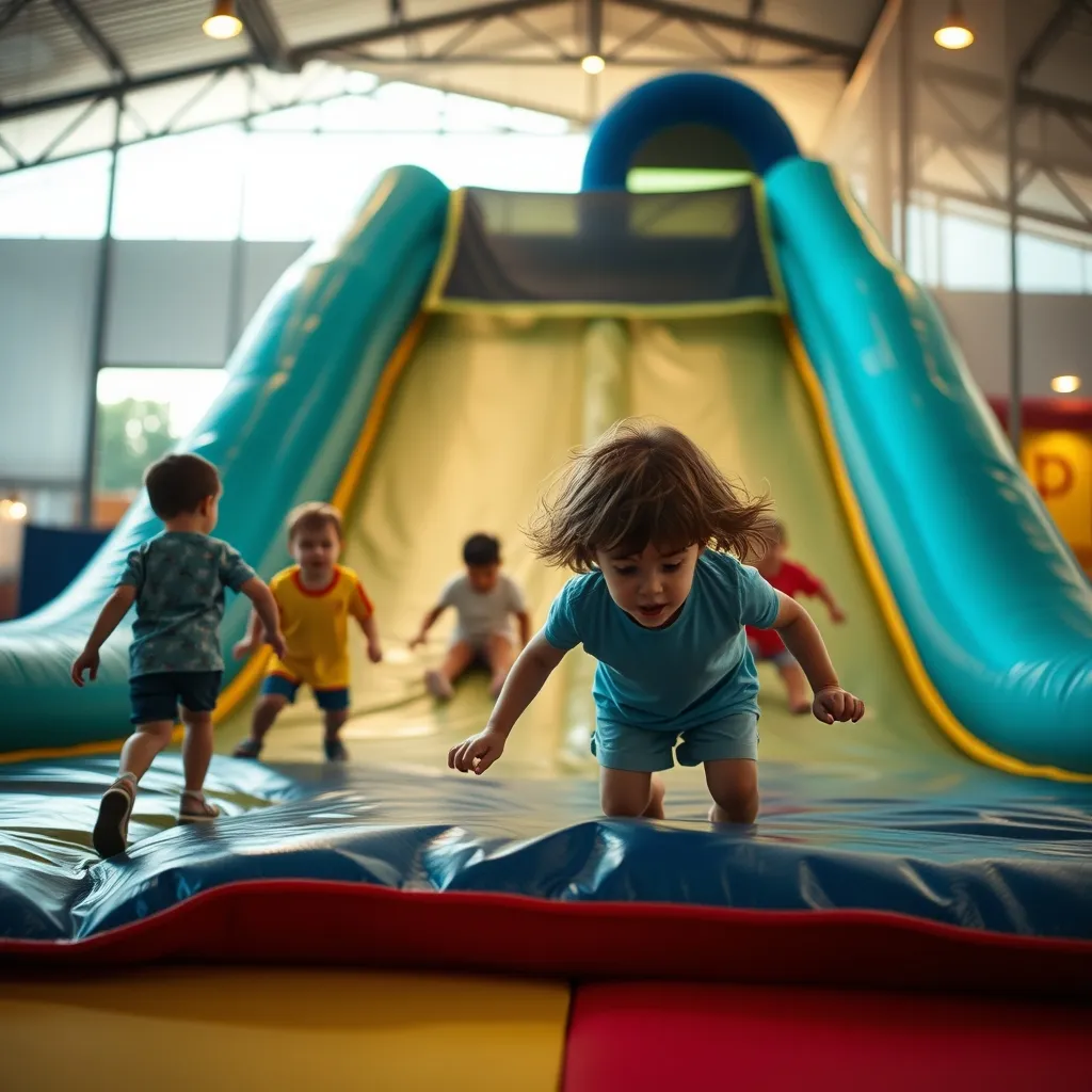 Toboggan gonflable géant dans un parc indoor : l'attraction préférée des 4-8 ans