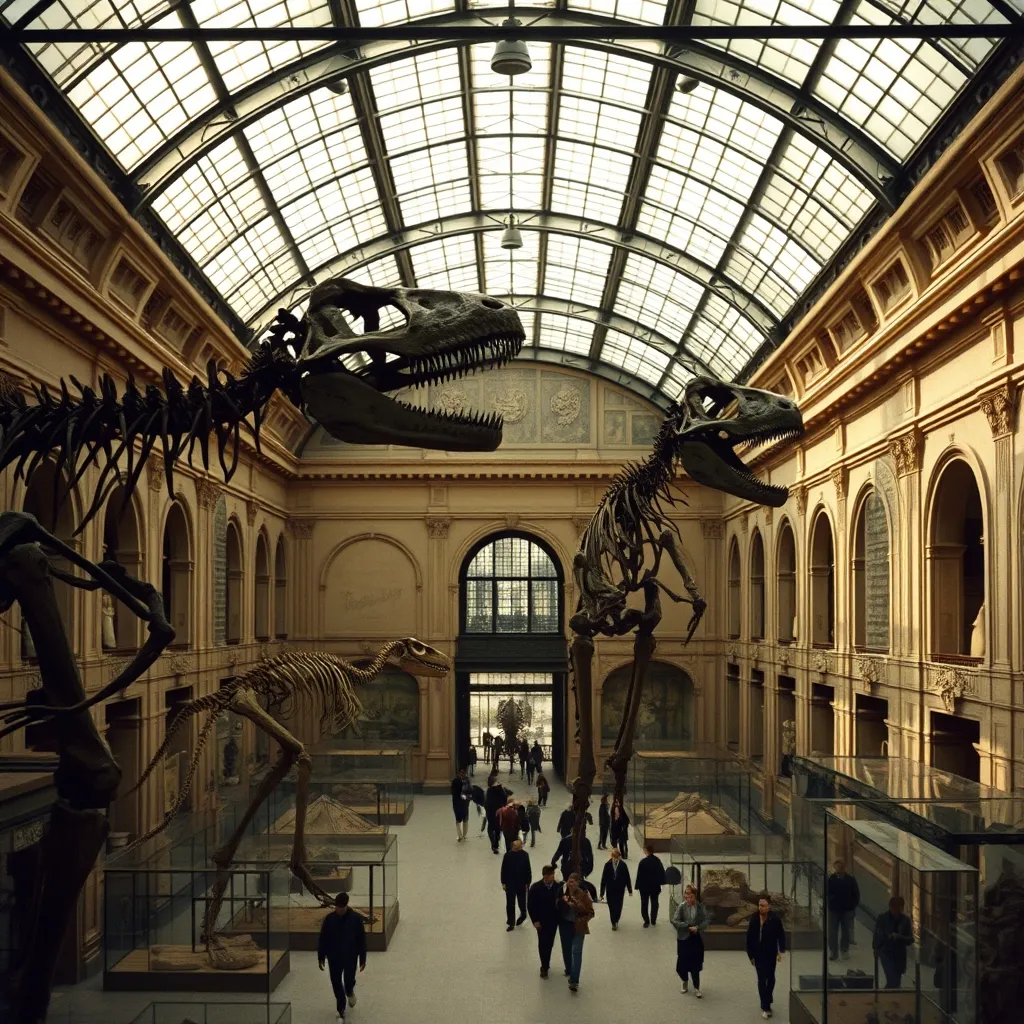 La nef de la Galerie de Paléontologie du Jardin des Plantes et ses squelettes de dinosaures