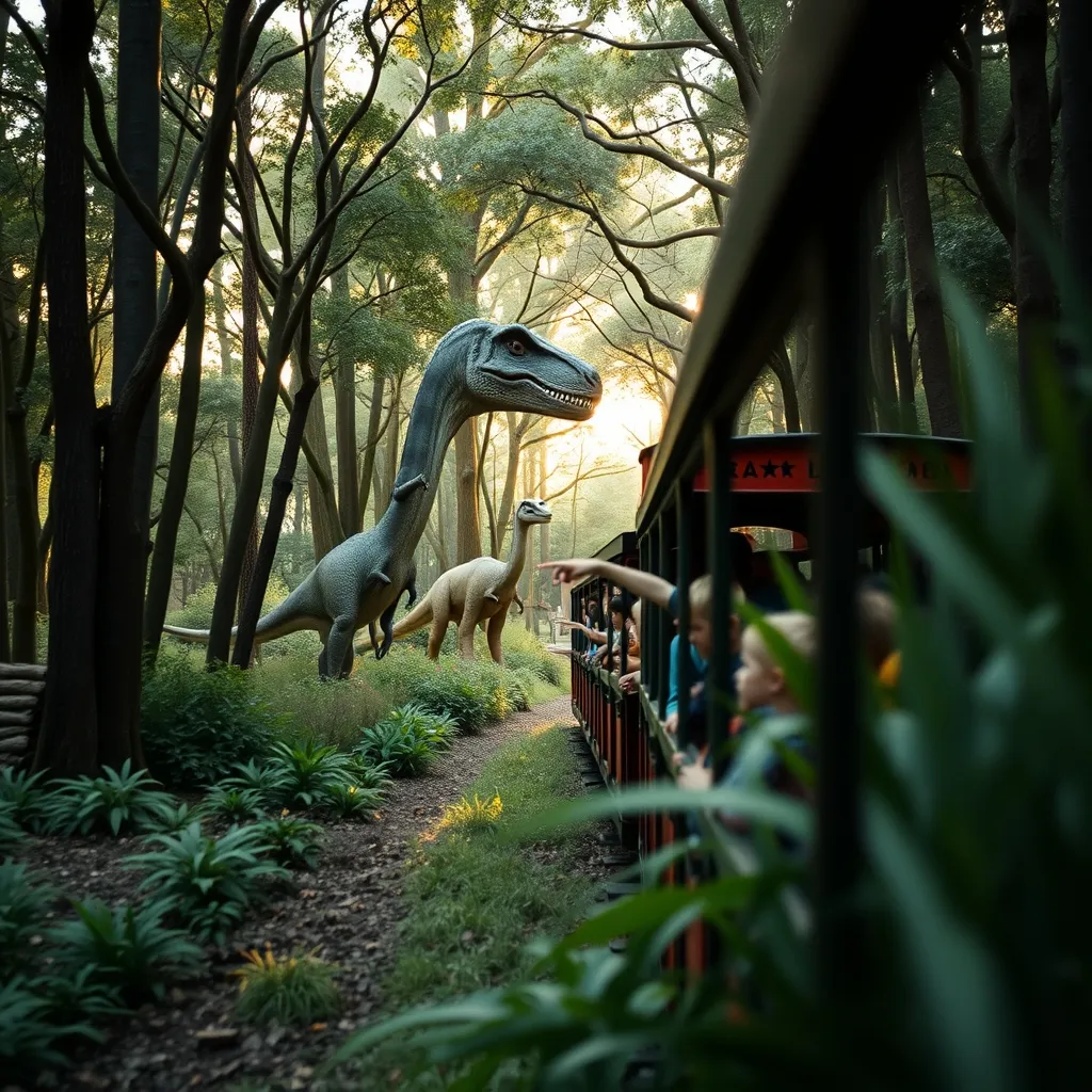 Le Jurassic Train de Lumigny serpente entre les reproductions de dinosaures en forêt
