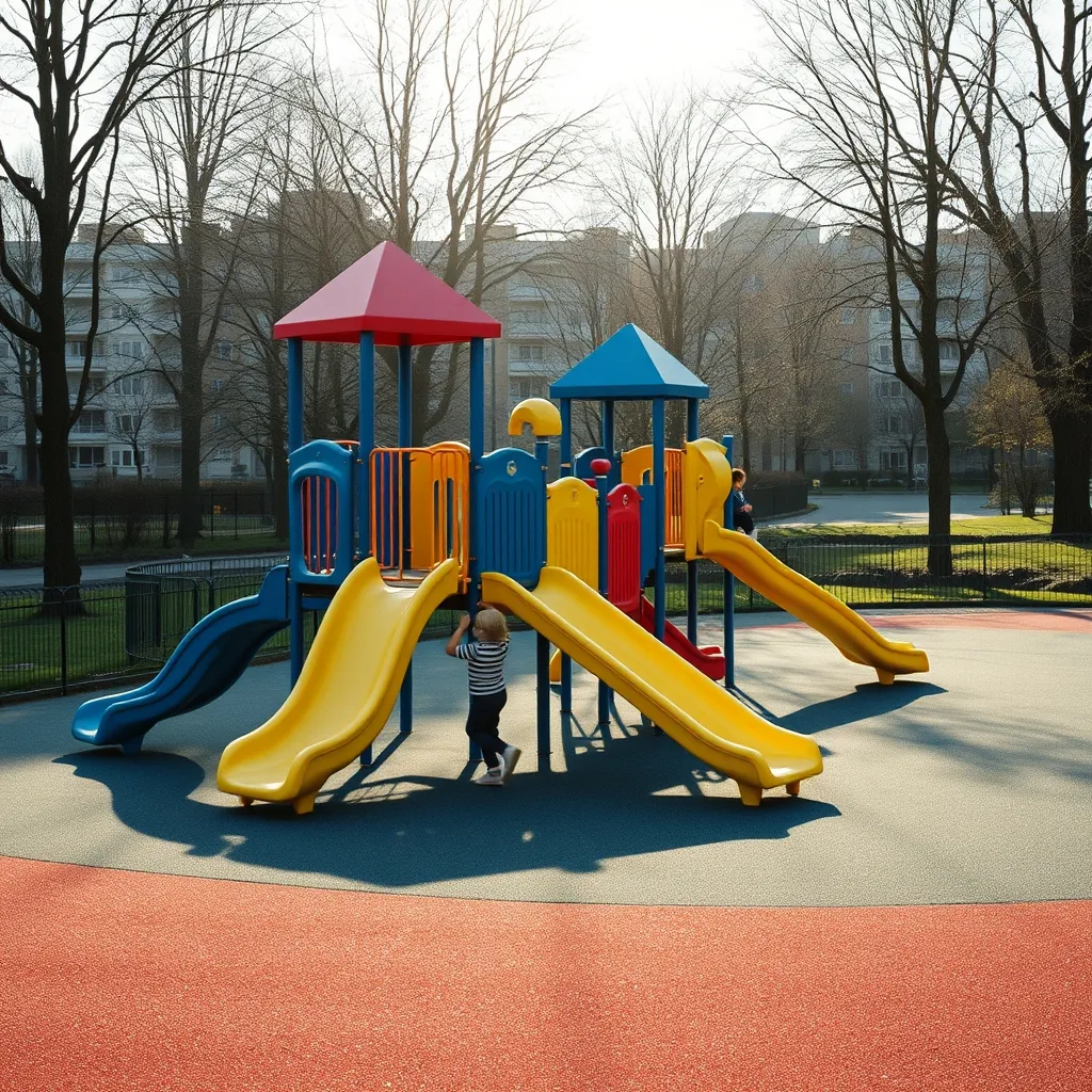 L'aire de jeux du parc avec ses structures adaptées aux 2-12 ans sur sol souple