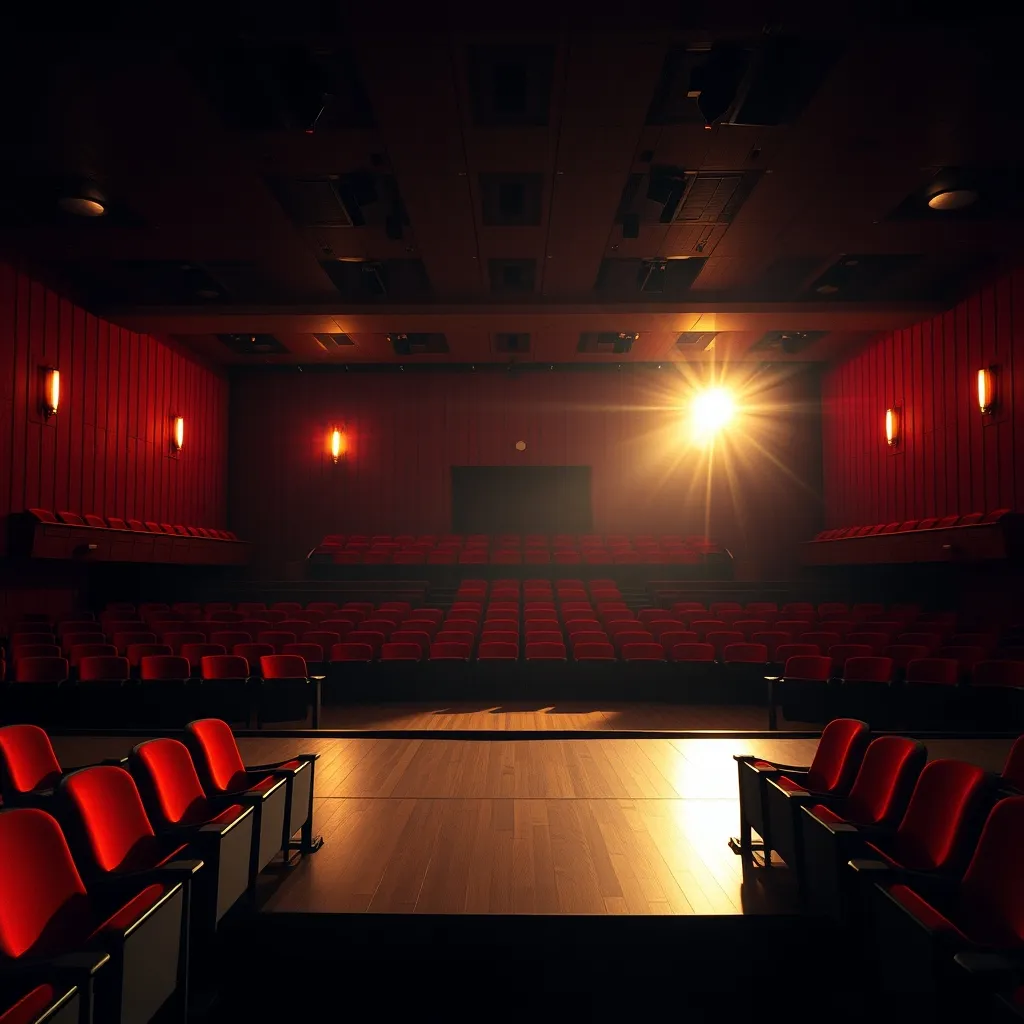 La grande salle du T2G et ses 390 fauteuils rouges vus depuis le plateau