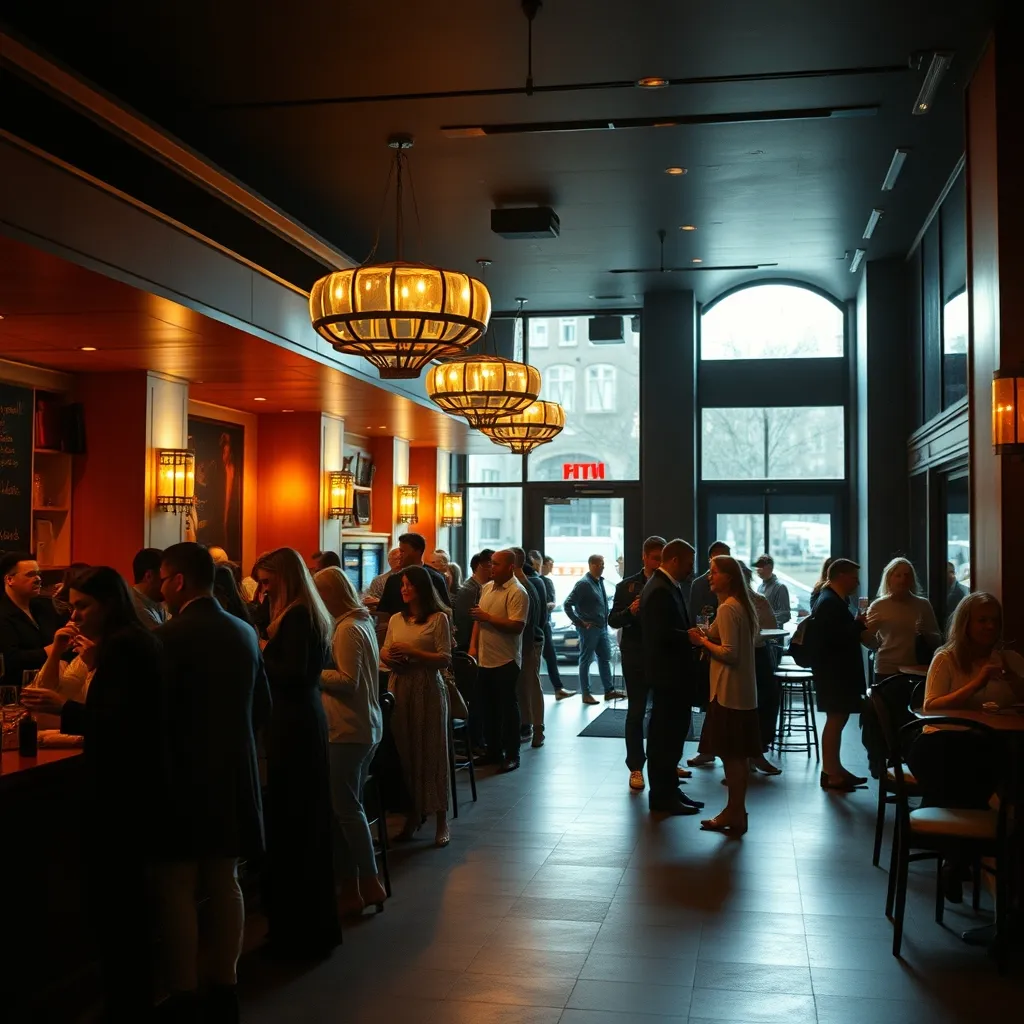 Le bar-foyer du T2G après la représentation, lieu d'échange entre spectateurs et artistes