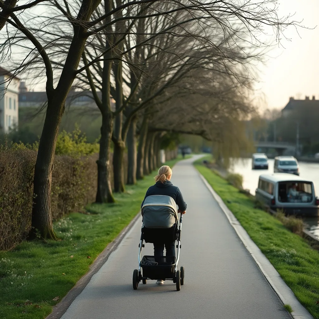 Balade digestive sur les berges de Seine après le déjeuner, poussette bienvenue
