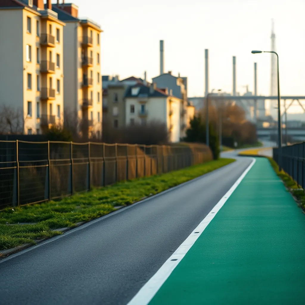 Piste cyclable séparée en banlieue nord, entre Gennevilliers et la porte de Clichy