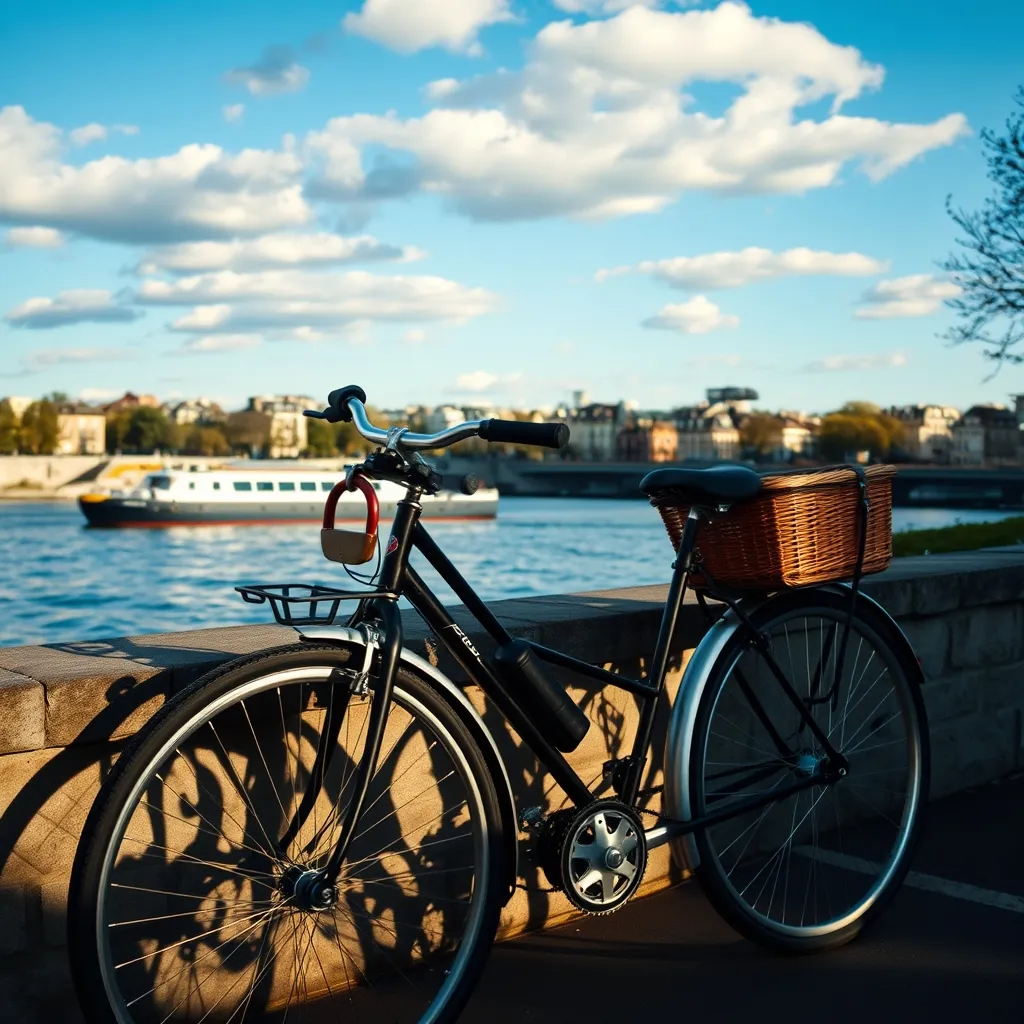 Une pause pique-nique face à la Seine, le vélo bien attaché avec un antivol en U