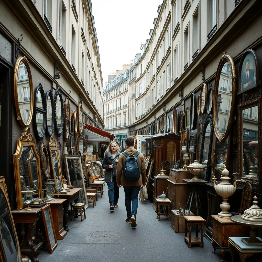 Allées du marché aux puces de Saint-Ouen, le plus grand marché d'antiquités au monde