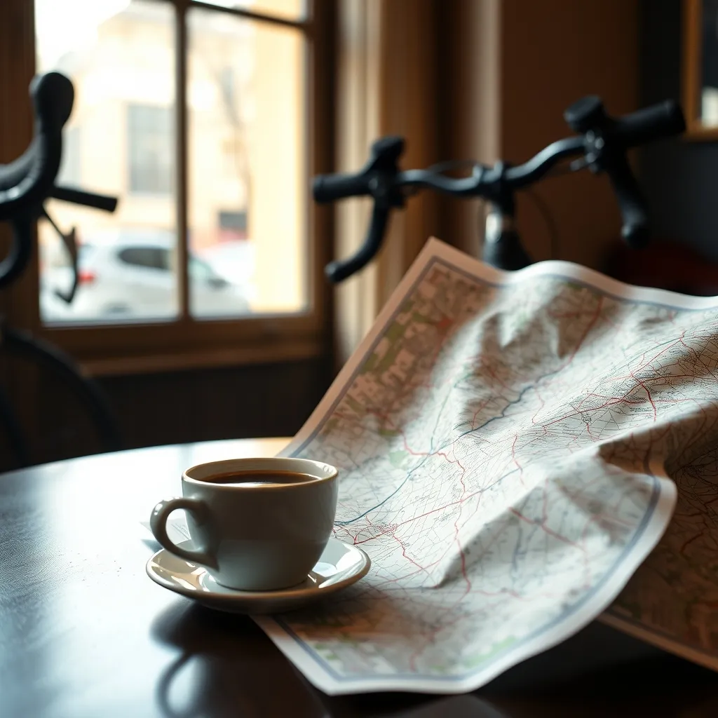 Plan papier des pistes cyclables de Paris déplié sur une table de café