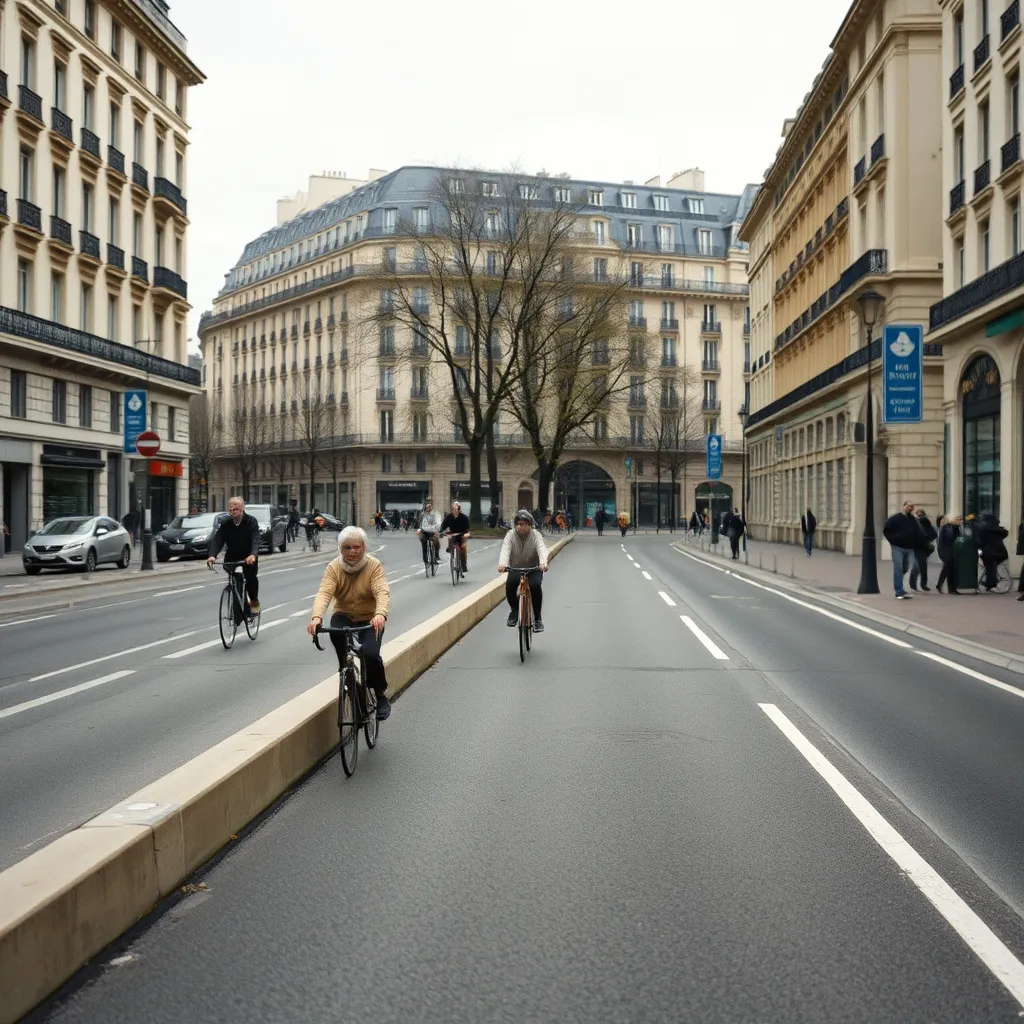 Piste cyclable bidirectionnelle protégée sur le boulevard de Sébastopol