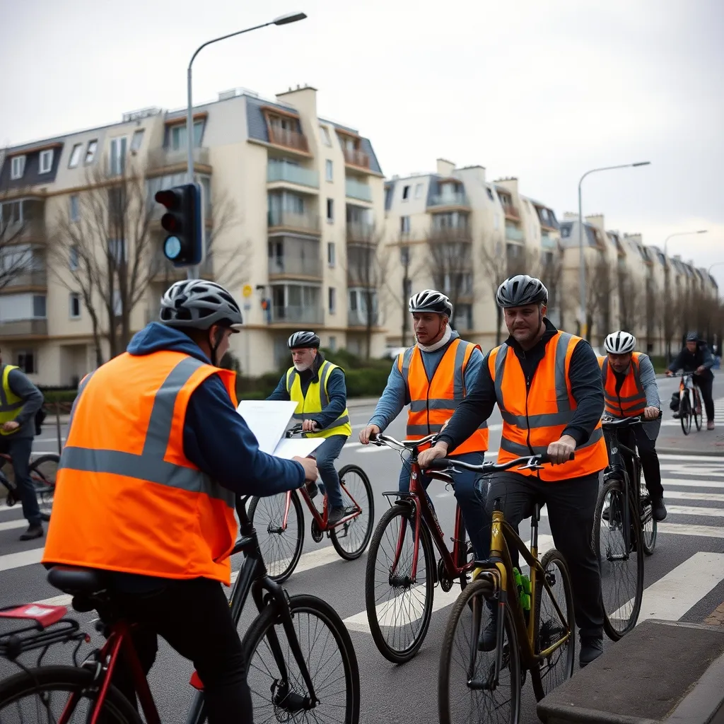 Bénévoles du collectif lors d'un comptage vélo participatif en banlieue parisienne