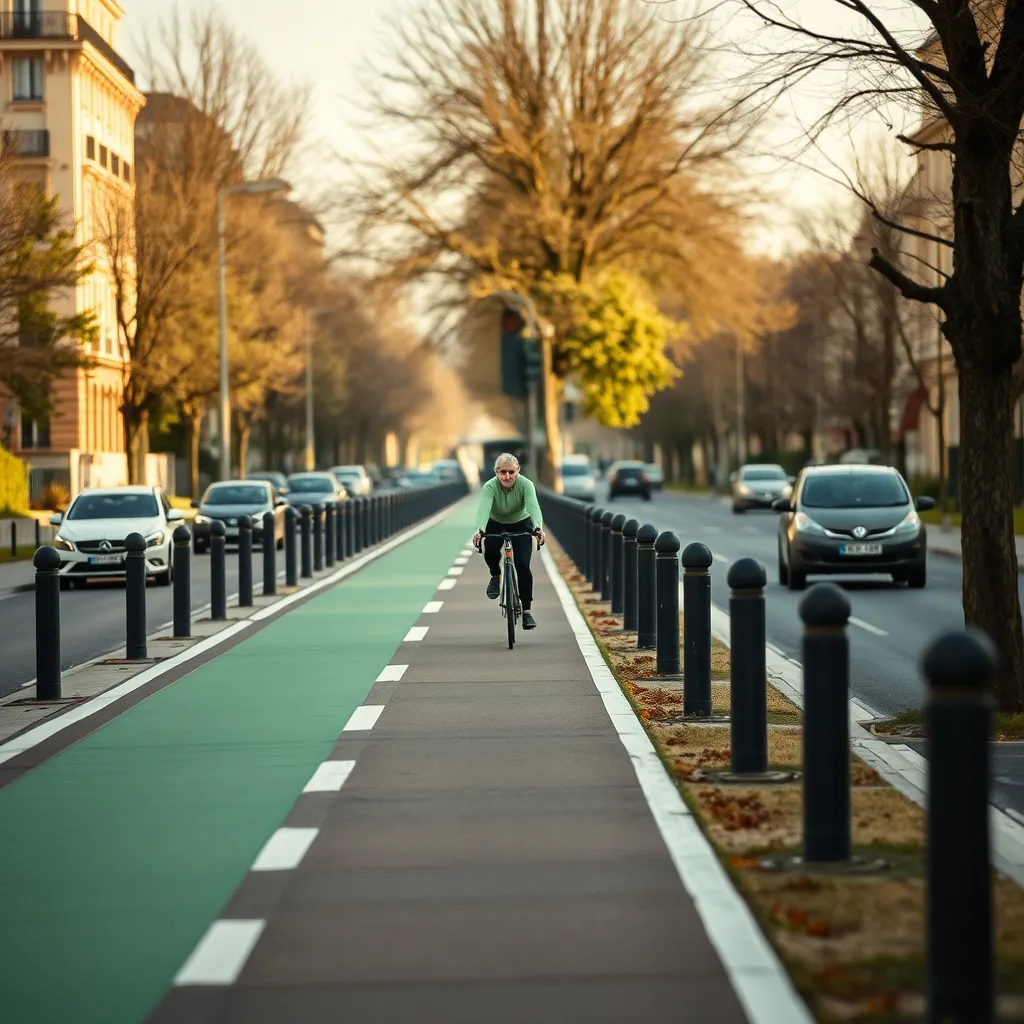 Piste cyclable sécurisée du réseau RER Vélo dans les Hauts-de-Seine