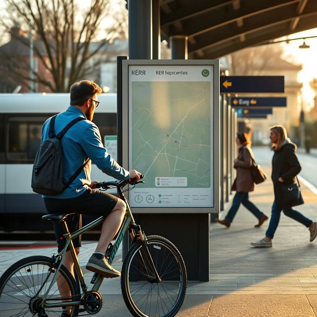 Consultation de la carte des itinéraires cyclables près d'une gare RER en Île-de-France