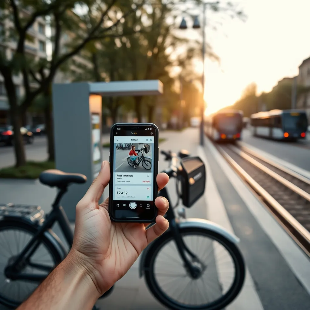 Consultation de l'espace personnel Île-de-France Mobilités sur smartphone près d'une station vélo