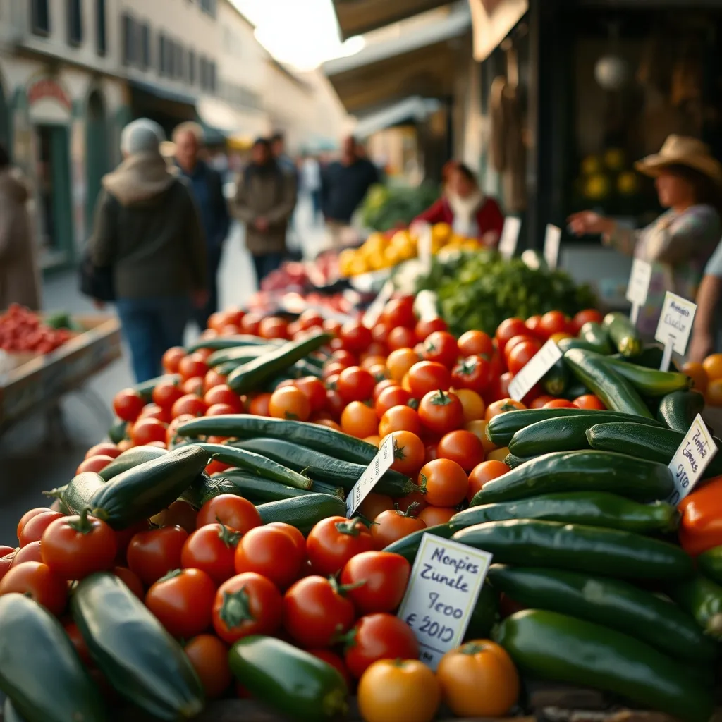 Étals de légumes frais sur un marché parisien d'après-midi