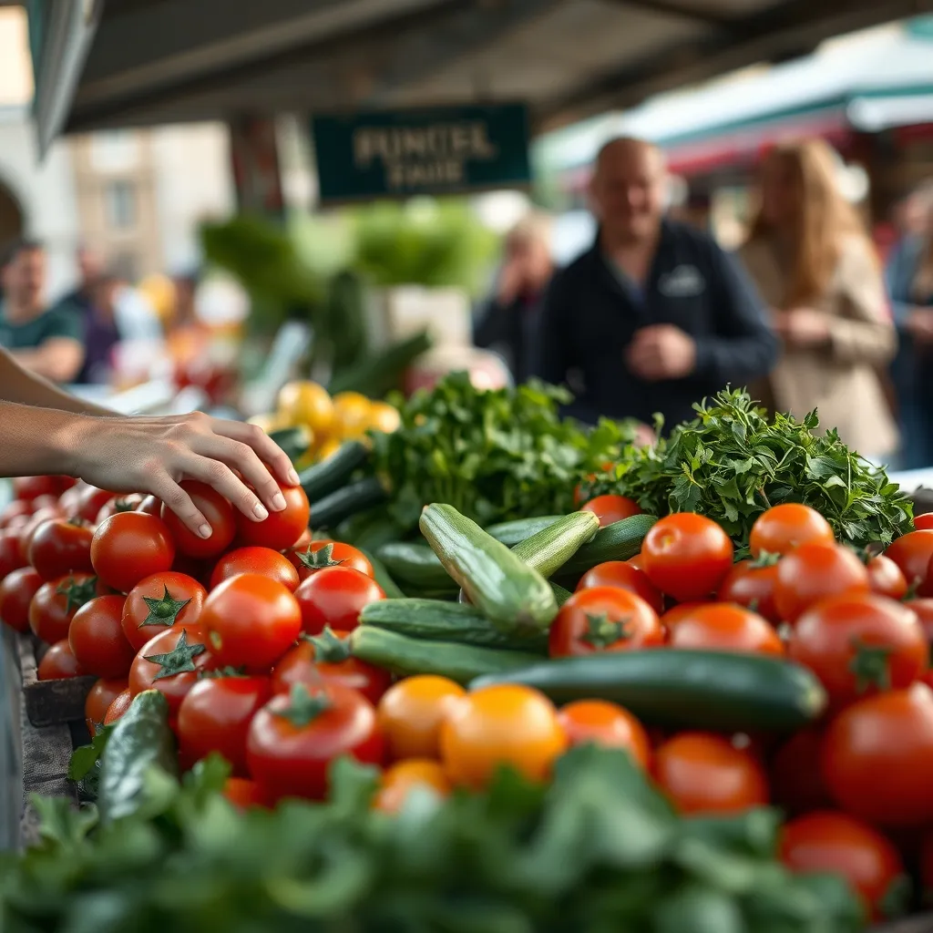 Étals de légumes de saison chez un maraîcher du marché des Berges