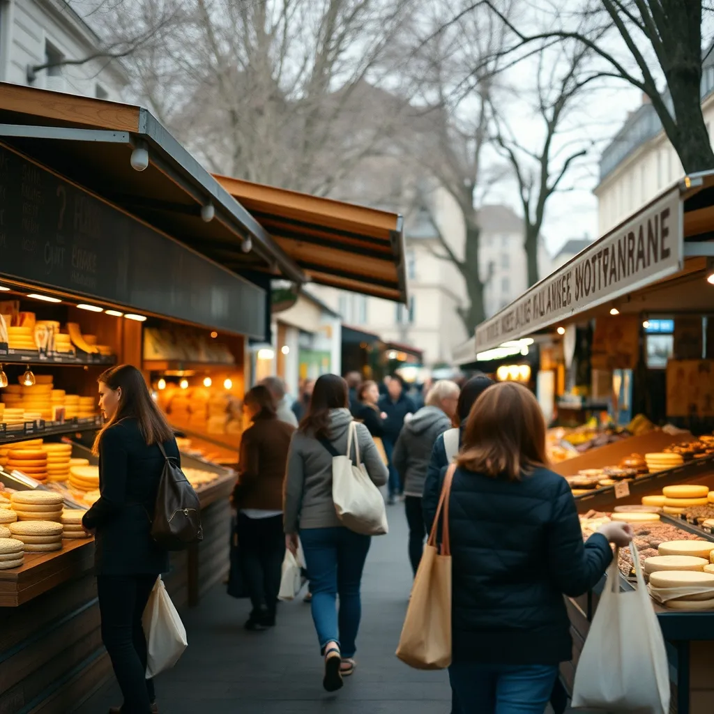 Les allées d'un marché des Hauts-de-Seine, entre fromagers et charcutiers