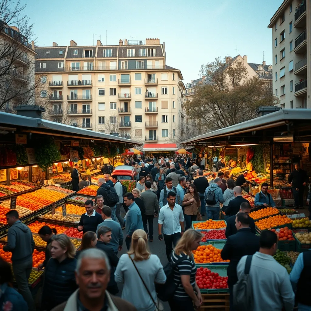Le marché animé d'une commune de Seine-Saint-Denis, un lundi matin en saison