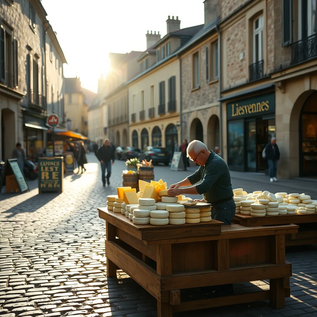 Étal de fromages de chèvre fermiers sur le marché de Saint-Germain-en-Laye