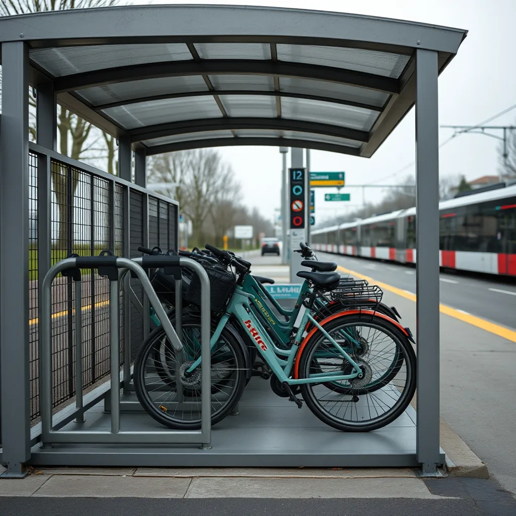 Parking vélo sécurisé près d'une station de tramway en Île-de-France