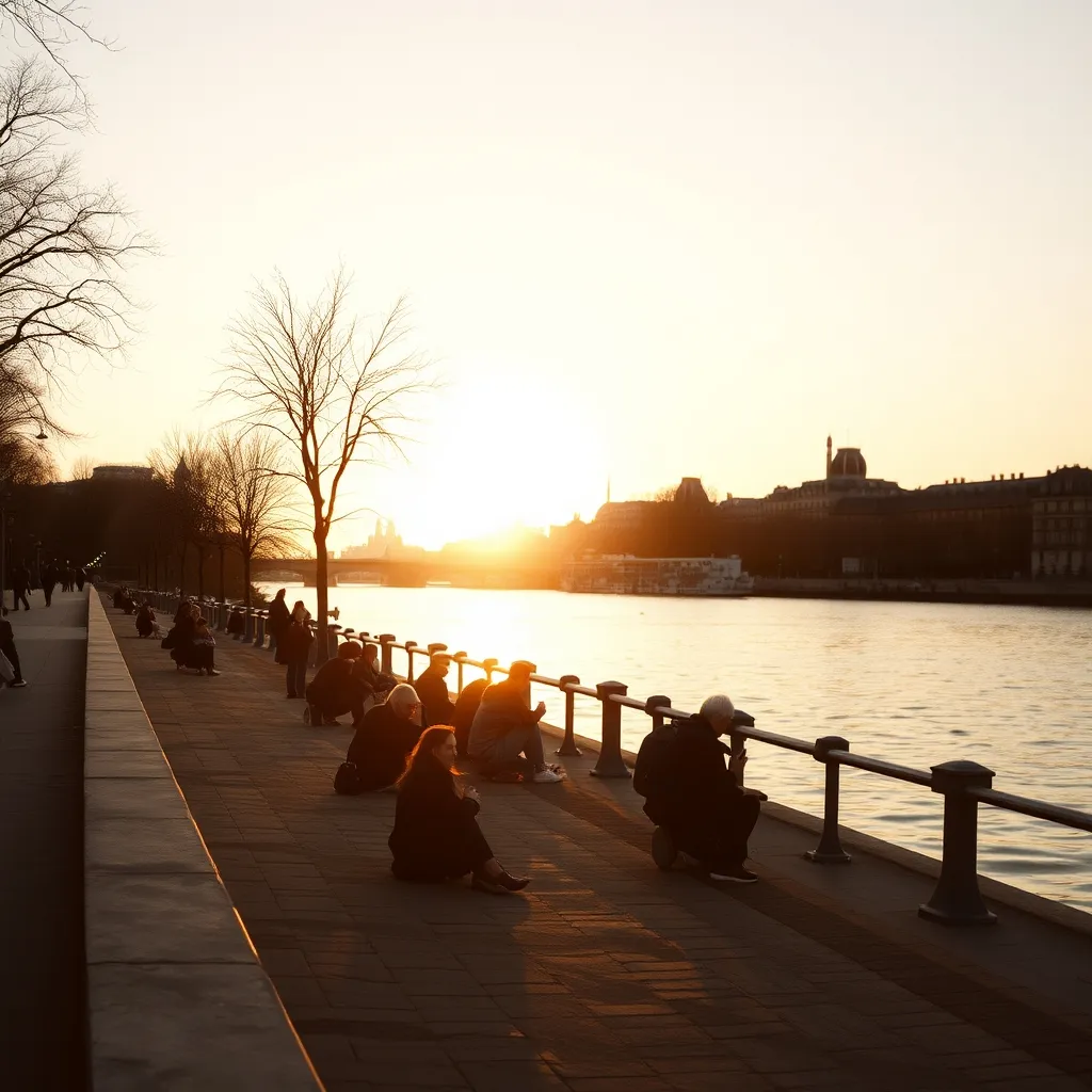 Soirée paisible sur les quais du Parc Rives-de-Seine à Paris