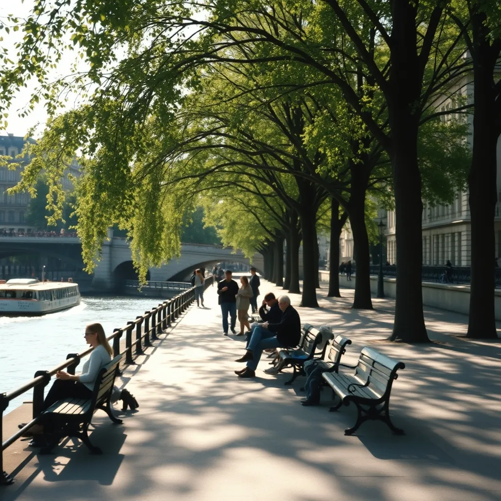 La promenade piétonne rive gauche près du musée d'Orsay, un après-midi d'été