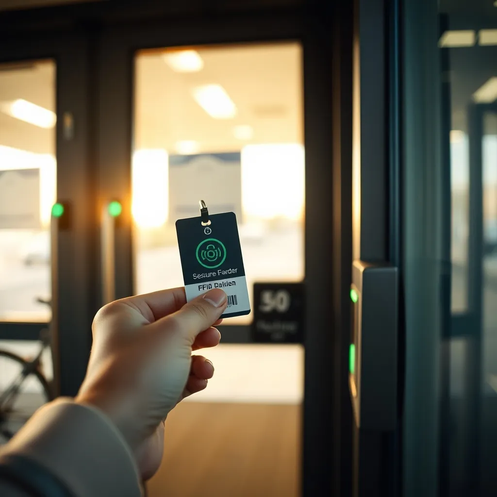 Badge d'accès RFID devant le lecteur du parking vélo sécurisé
