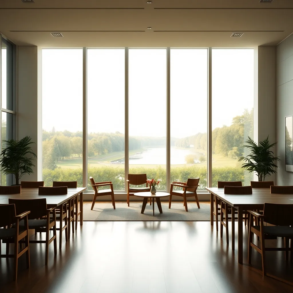 Salle de réunion baignée de lumière naturelle avec vue sur le parc et la Seine