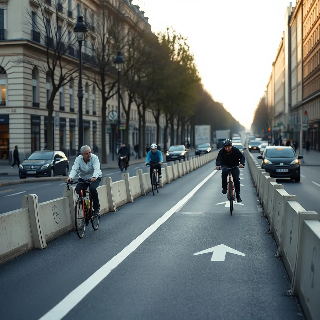 La piste bidirectionnelle de la rue de Rivoli, axe cyclable majeur du Plan Vélo parisien
