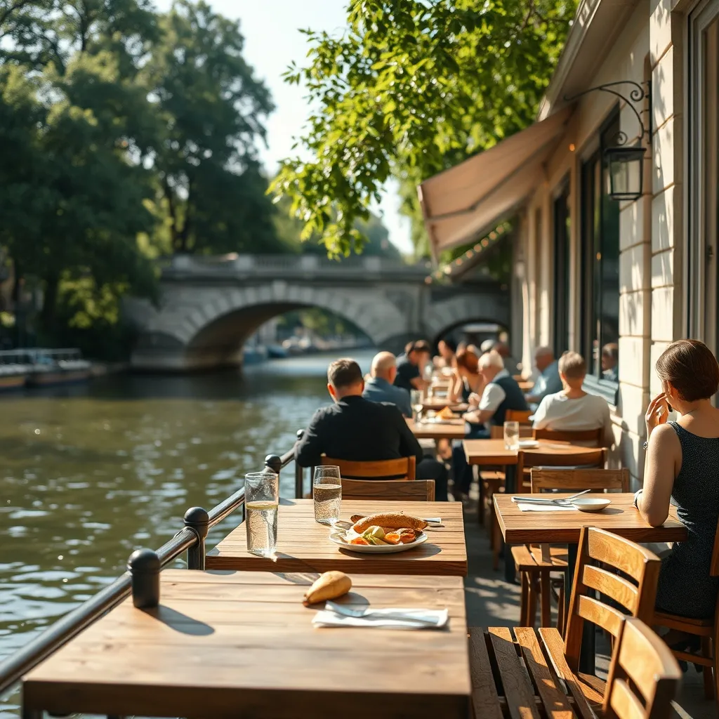 Terrasse d'une guinguette en bord de Seine, halte gourmande idéale en été