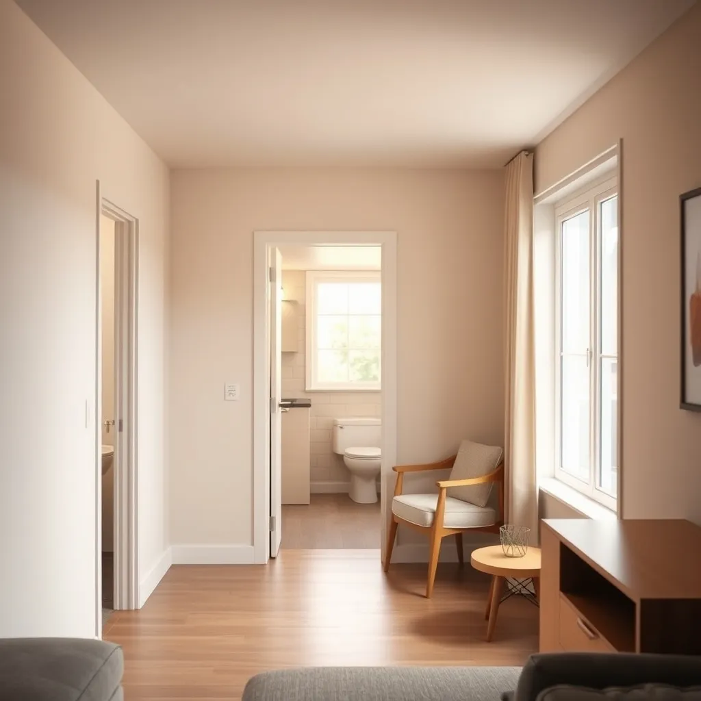 Intérieur type d'un studio meublé en résidence senior avec aménagements accessibles