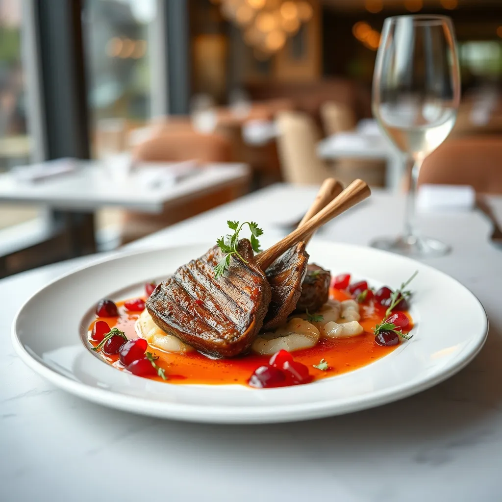 Plat gastronomique halal avec réduction de grenade, nouvelle tendance du 92