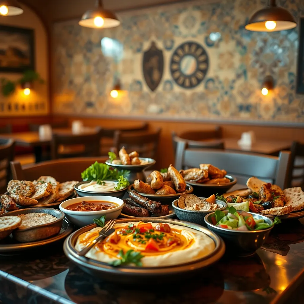 Table de mezze dans un restaurant oriental du nord des Hauts-de-Seine