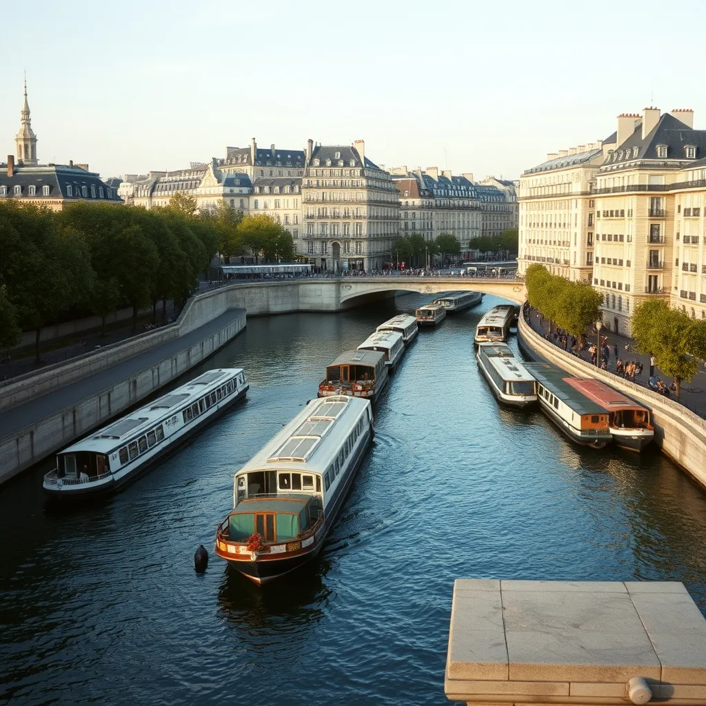 Péniches amarrées le long des quais de Seine dans le centre de Paris