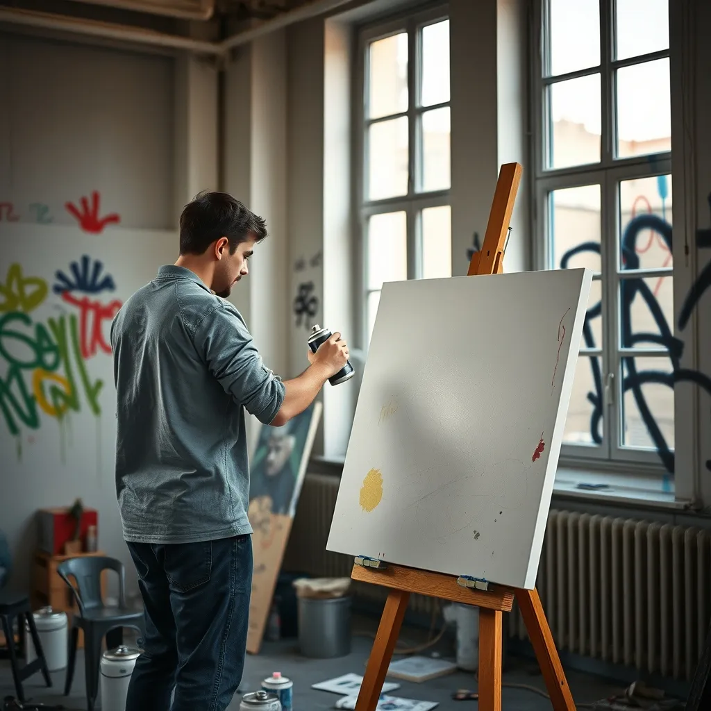 Participant en pleine création lors d'un atelier d'initiation au graffiti sur toile à Paris